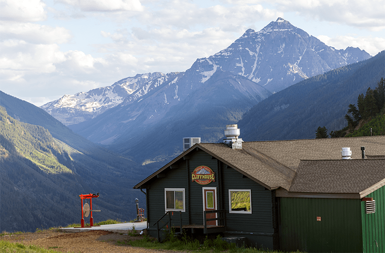 Cliffhouse at dusk, Pyramid peak in background at Buttermilk 