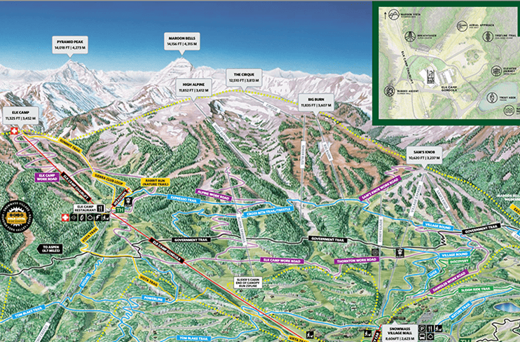 summer map of aspen Snowmass, including lost forest and Snowmass bike park