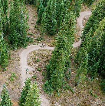 Aerial view of bike park trail at snowmass