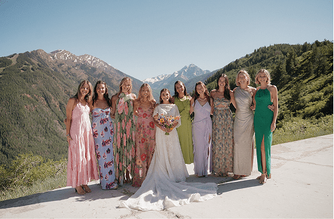Wedding image of bride in white and her bridesmaids