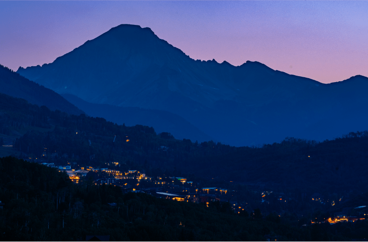 snowmass at sunset, blue glow over the valley