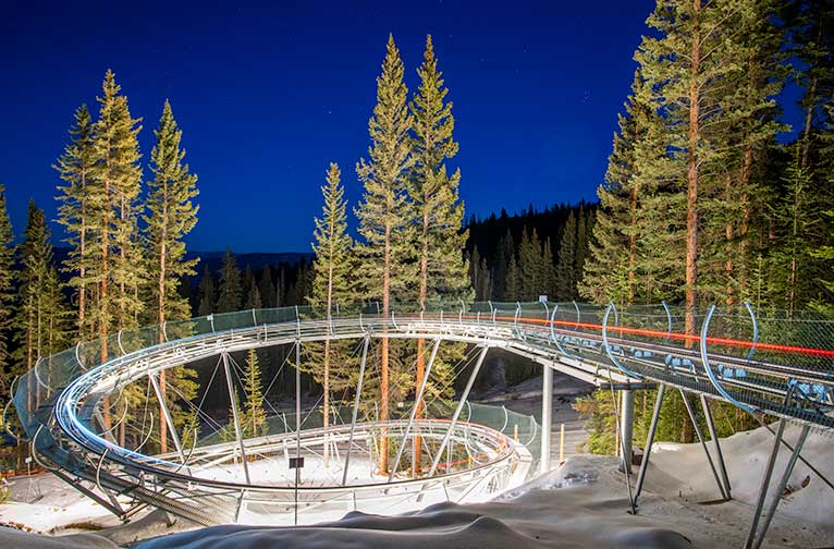 The Breathtaker Alpine Coaster at night