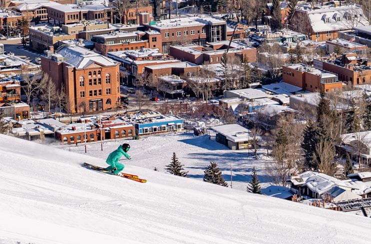 Skiing back into town at Aspen Mountain