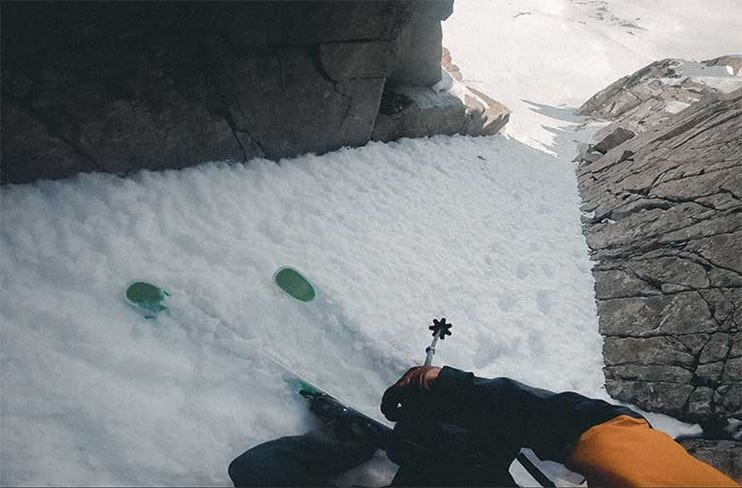 Skier Michael Wirth climbs a colloir in the Elk Mountains