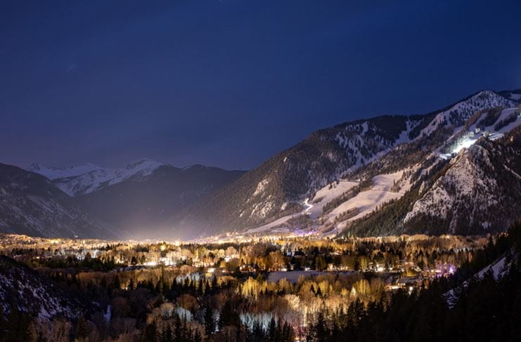 Twon of Aspen glowing at night