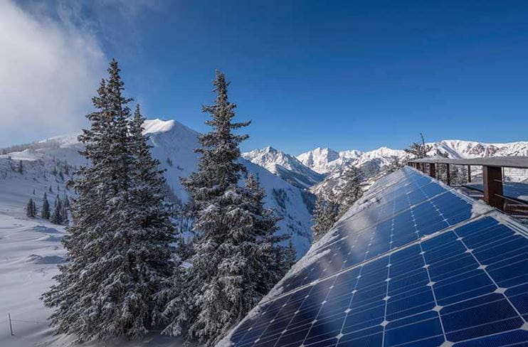 Solar panels atop Highlands at Aspen Snowmass