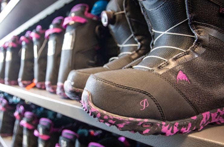 Vast selection of snowboard boots at Four Mountain Sports