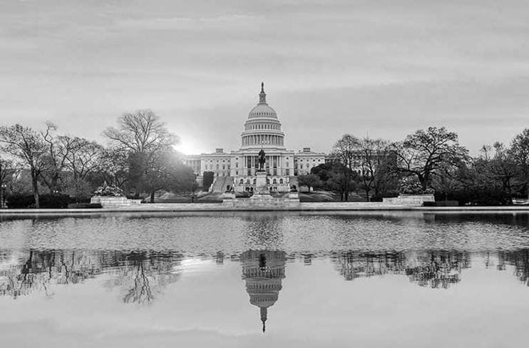 Black and white photo of the U.S. Capitol Building