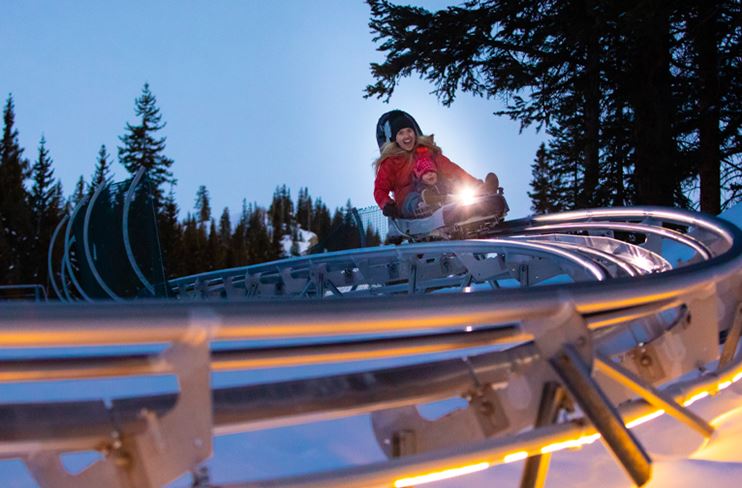 The Breathtaker Alpine Coaster at night at Snowmass