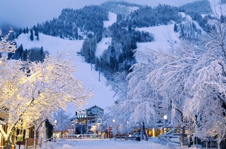 Downtown Aspen in the early evening hours on a winter's day