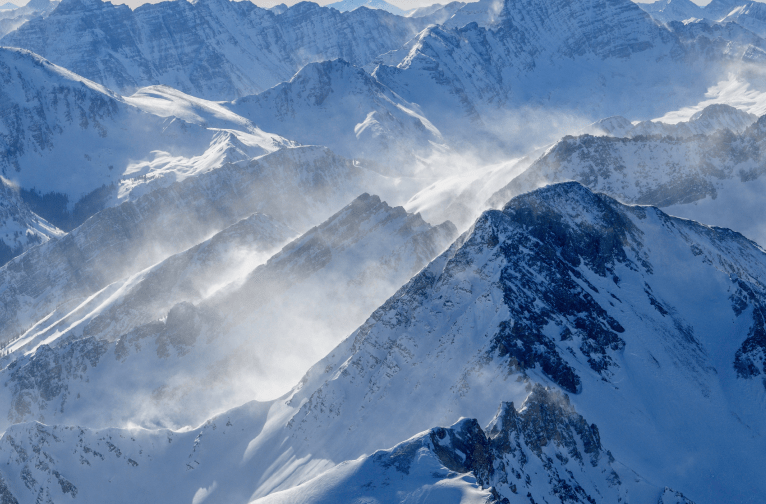 Ariel view of snow-capped mountains