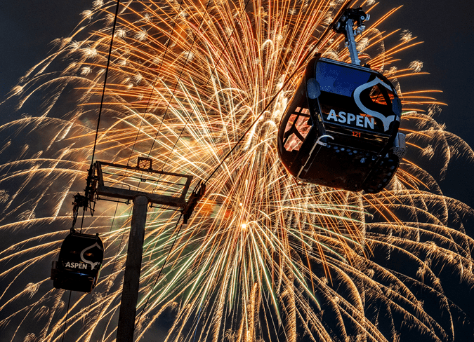 Fireworks over the aspen gondola during new years eve