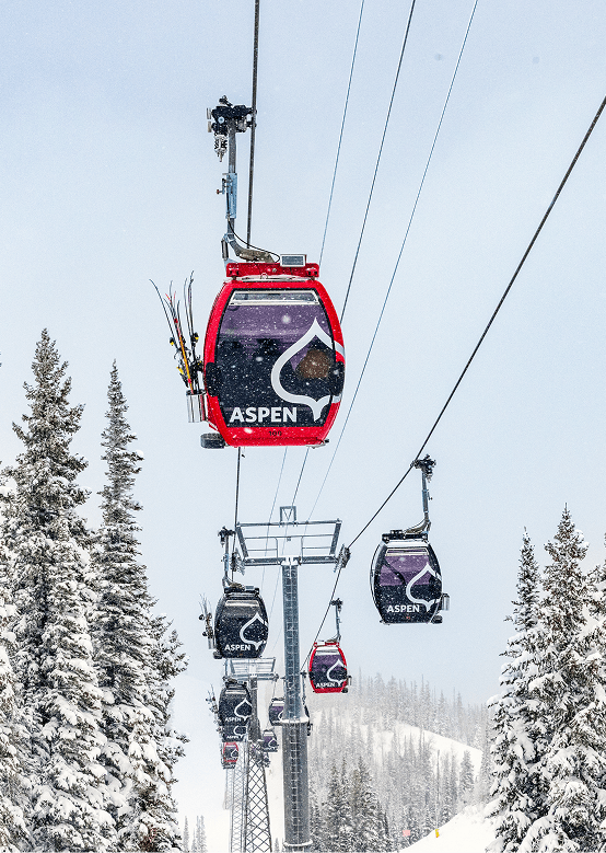Gondolas on Aspen Mountain during the winter