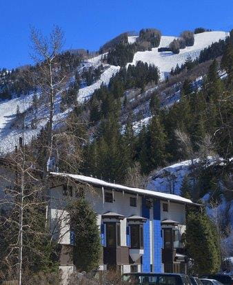 Hotel with Aspen Mountain in the Background.