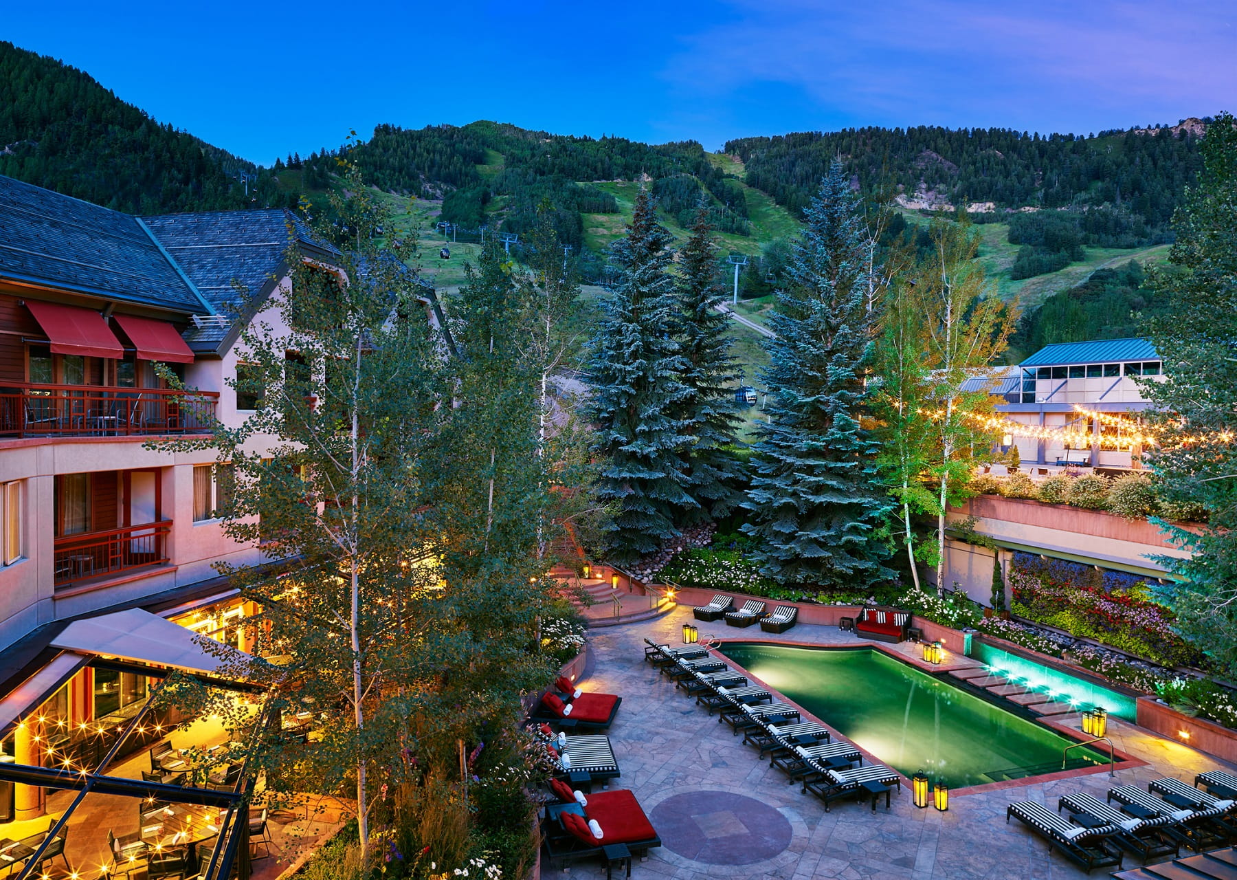 Aspen Mountain and pool courtyard