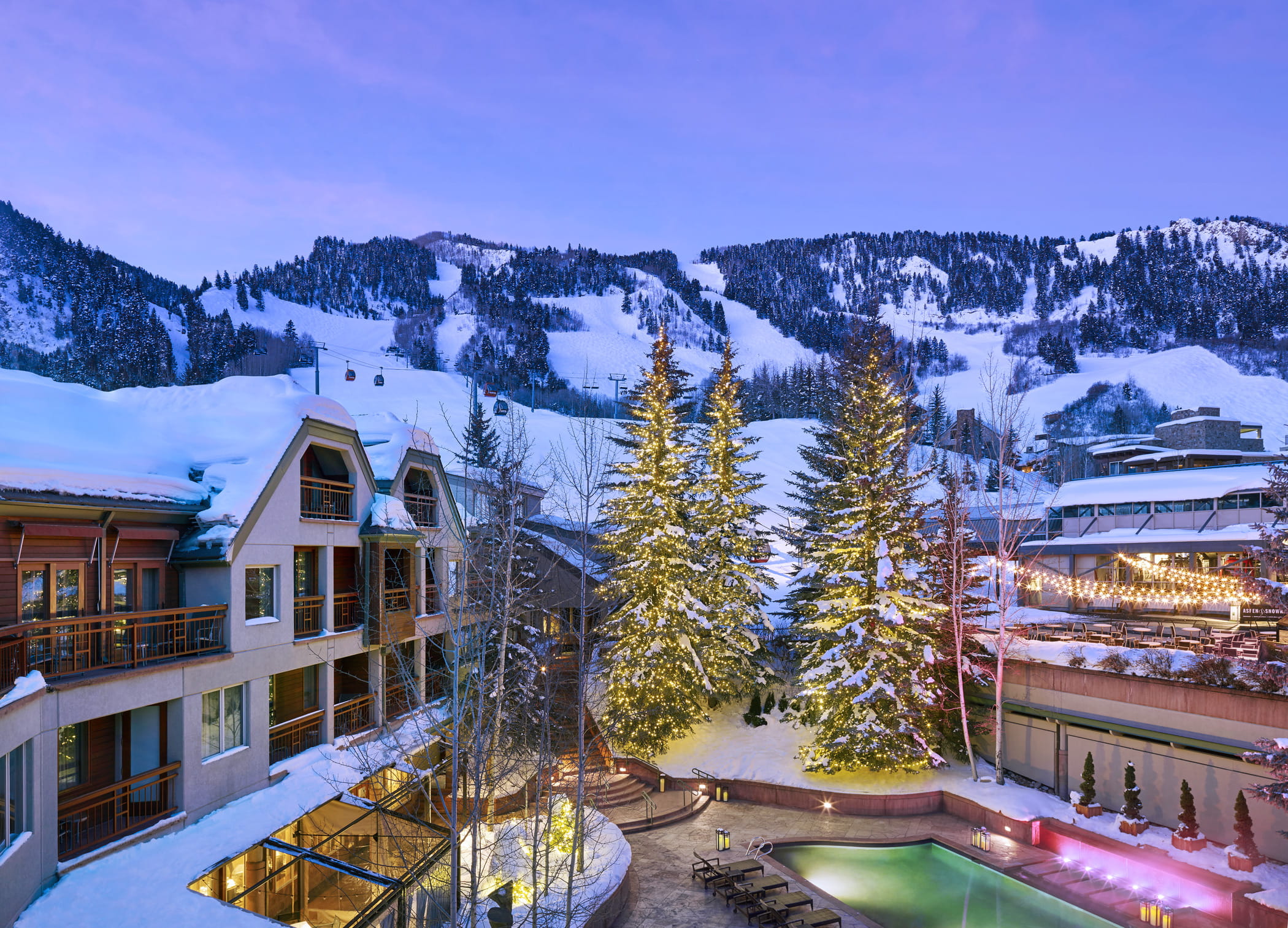 Aspen Mountain and pool courtyard