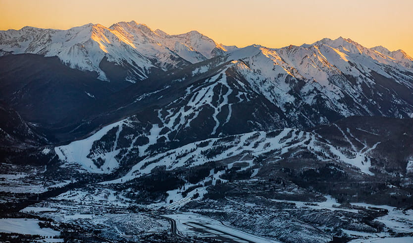 A view of Buttermilk and Highlands at sunset.