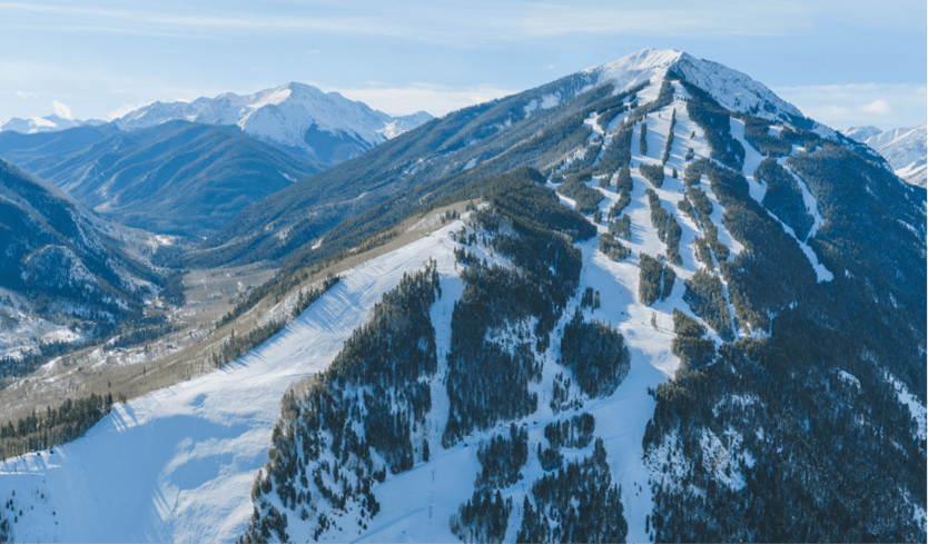 Aspen Highlands from above, on a sunny winter morning