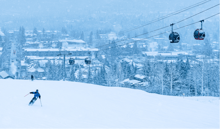 Single skier on snowy day in aspen 