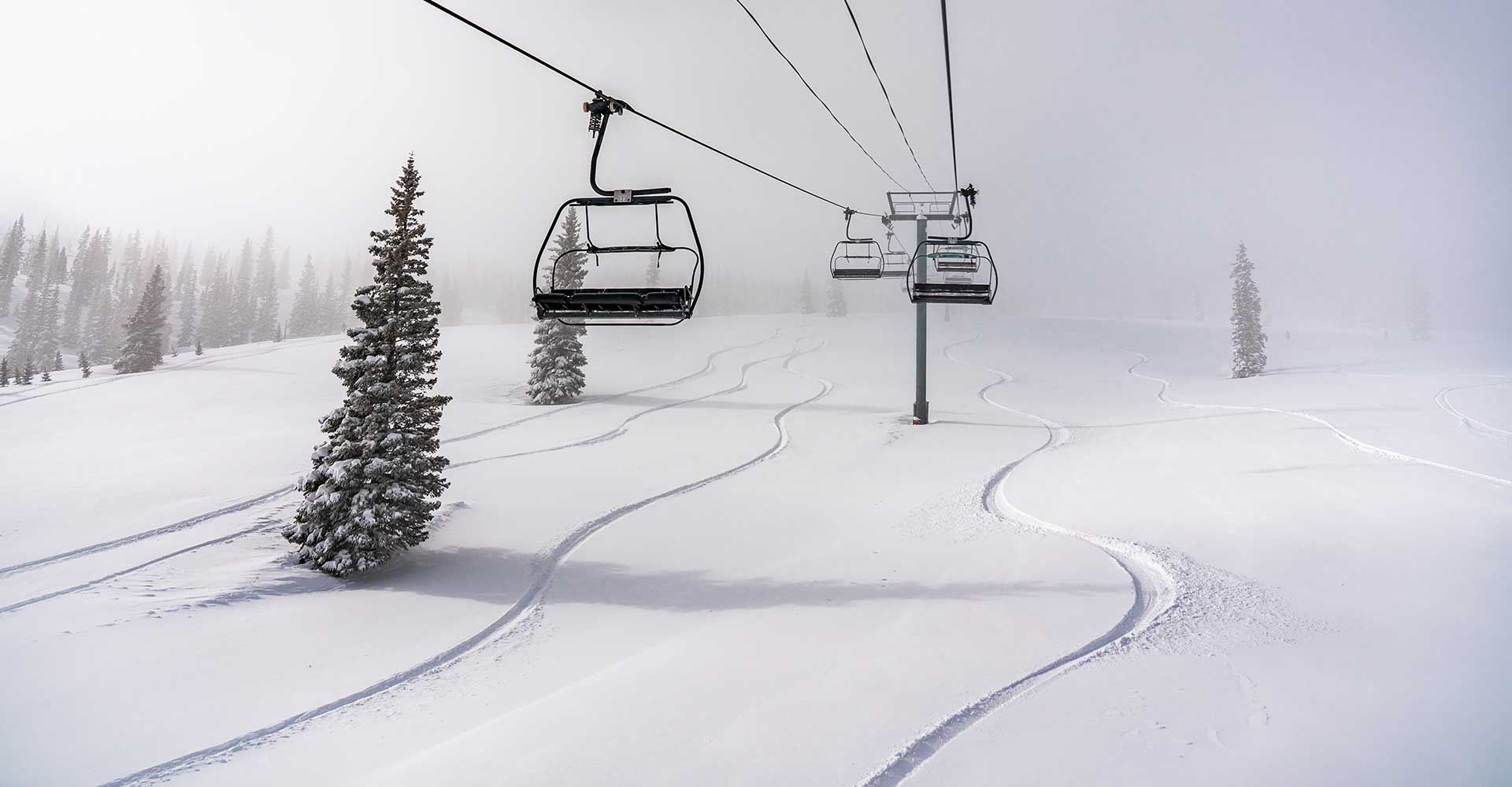 A powder day and empty lifts at Aspen Snowmass, Colorado