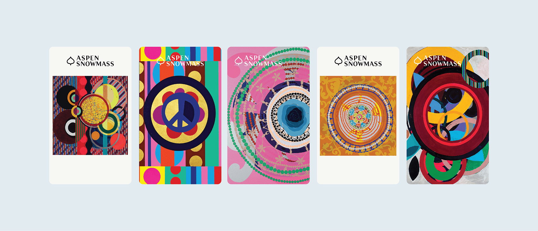 Aspen Snowmass 2026-27 lift ticket artwork laid out in a row 