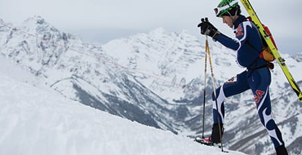 Racer competing in the Audi Power of Four ski mountaineering race in Aspen Colorado.