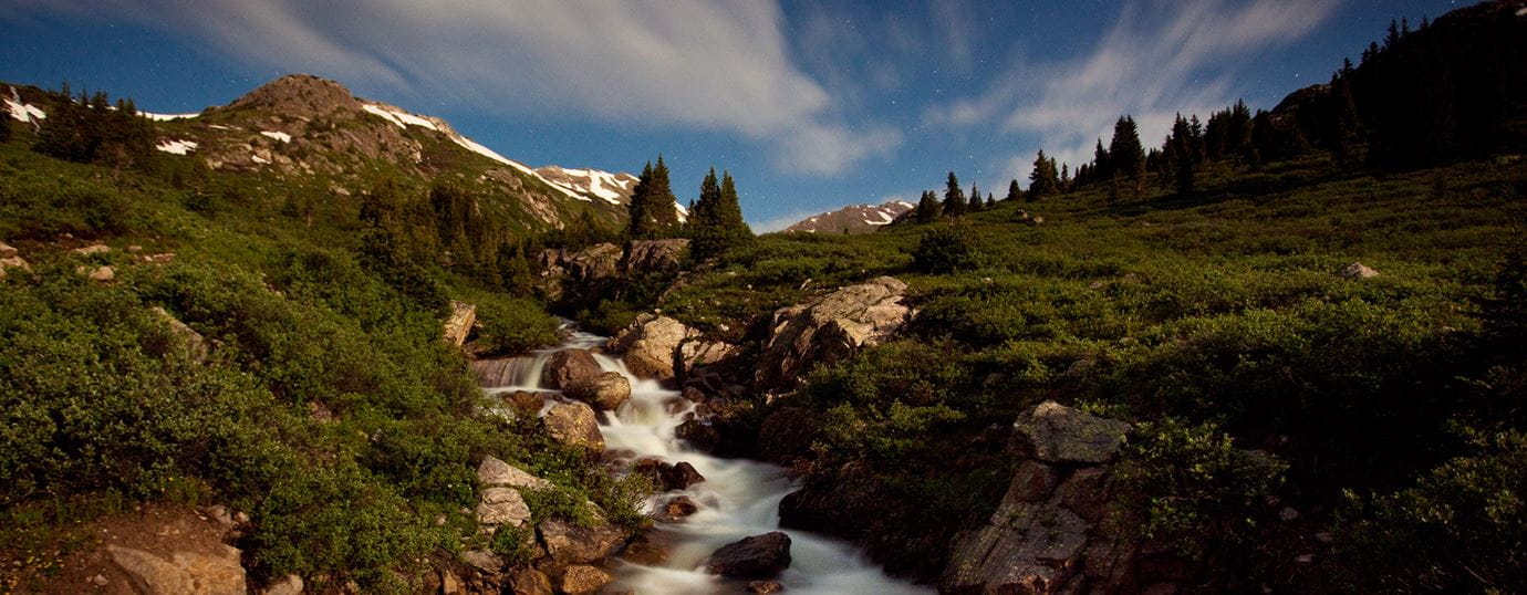 Mountains and river near Aspen at night