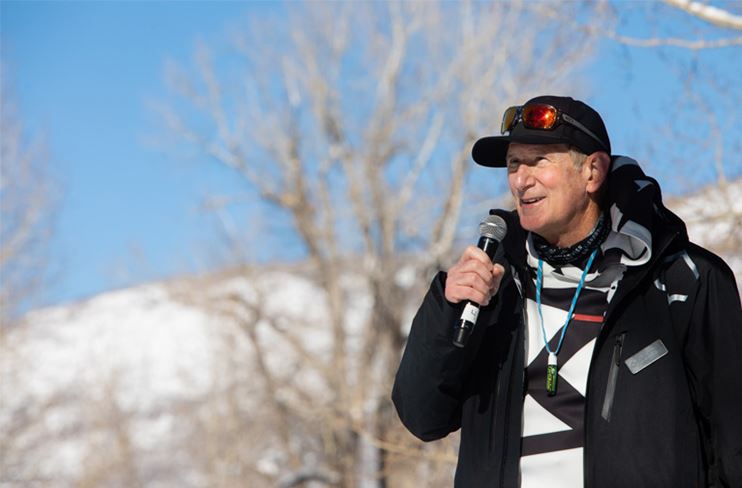 Jim Crown speaking at Aspen Mountain.